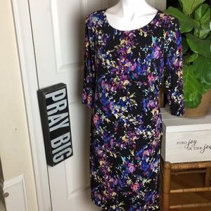 CONNECTED APPAREL navy print dress EUC